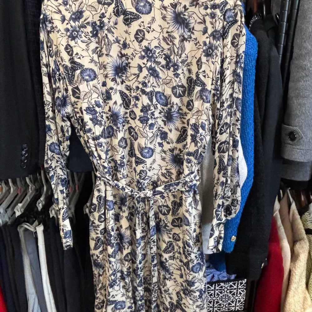 Floral Print Dress in Blue and Cream